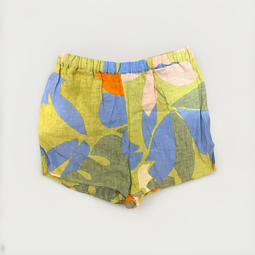 Vitamin A 100 Percent linen Shorts XS Abstract Print Blue Green Pull On NWT - Picture 4 of 5